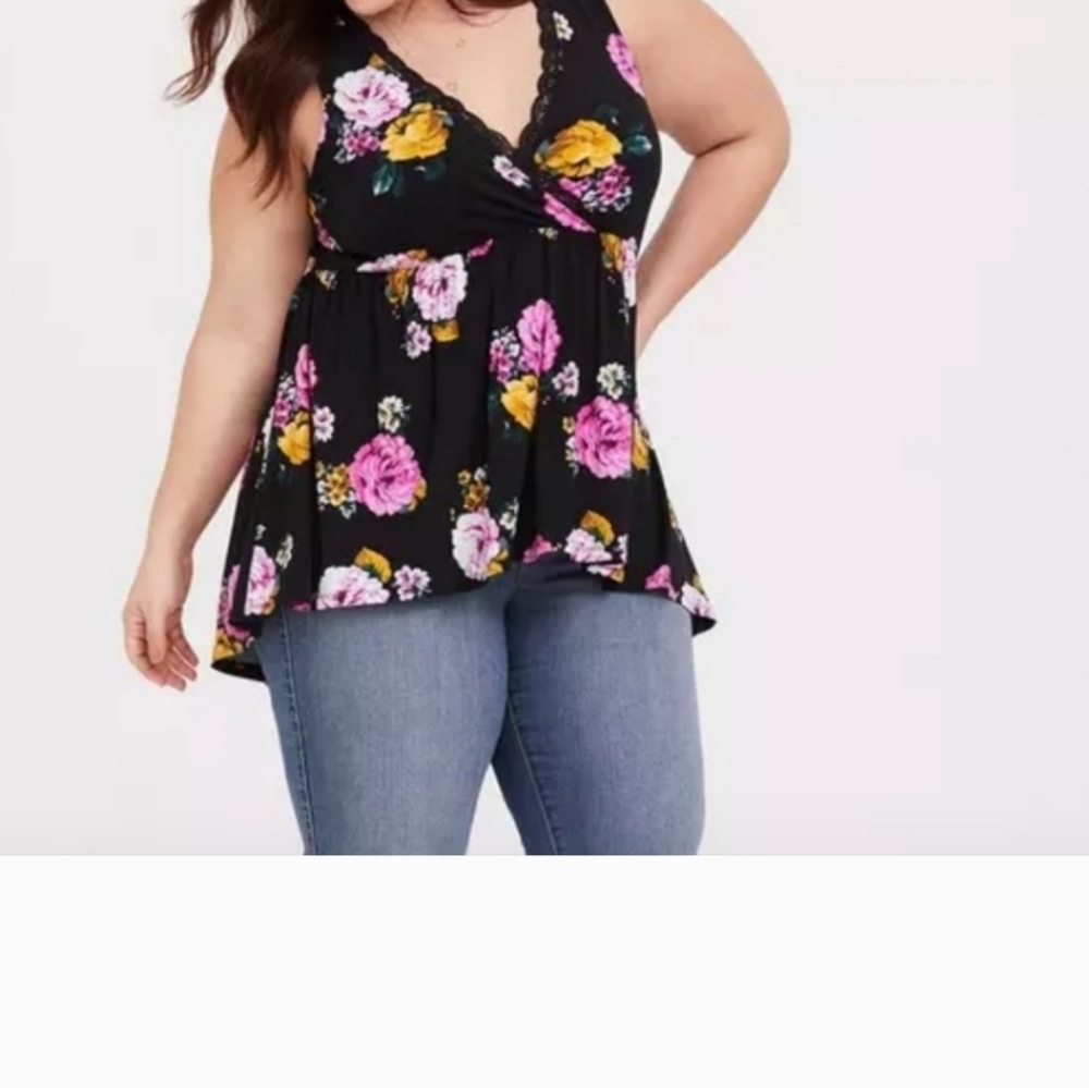 Torrid 00 Black Floral Studio Knit Babydoll